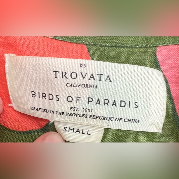 Birds of Paradis by Trovata Papaya Bloom Linen Nico Shirt, Size Small - Picture 10 of 10
